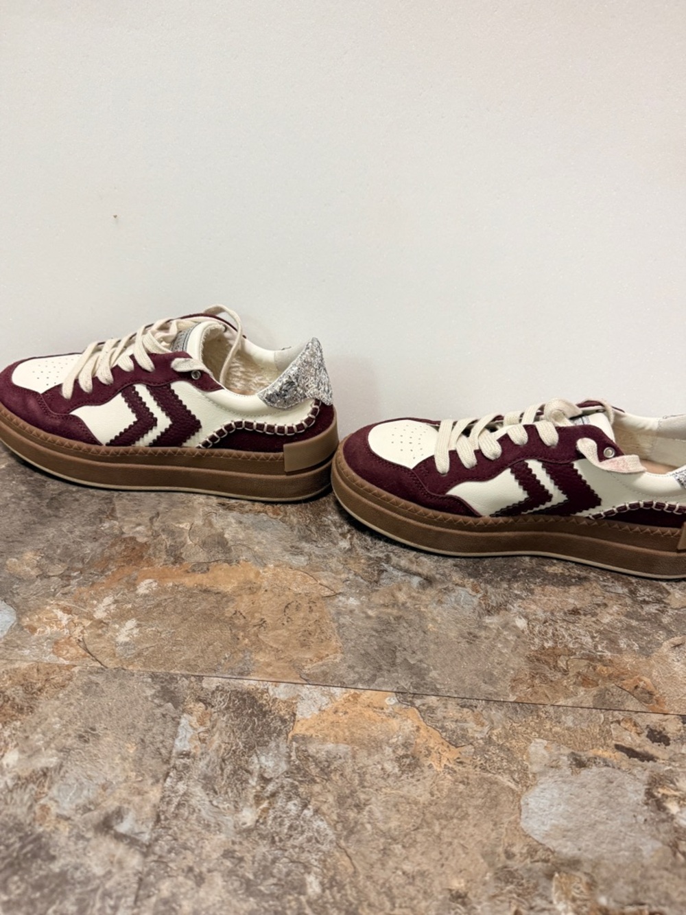 YellowBox Glitter Accent White & Burgundy Sneaker - Picture 5 of 9